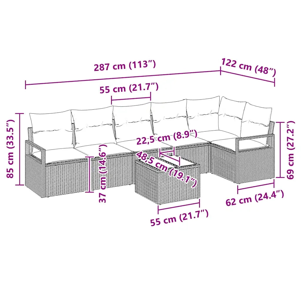 Set di divani con cuscino 7 pcs Nero polyrattan 3346407