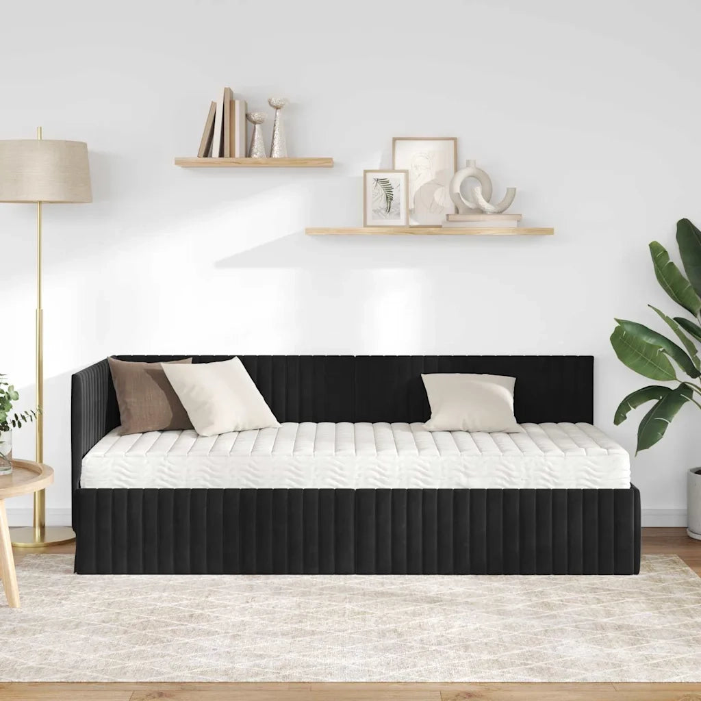 Struttura Letto Angolare con Materasso 2 pz-Giroletto con materasso Nero Velluto 209024