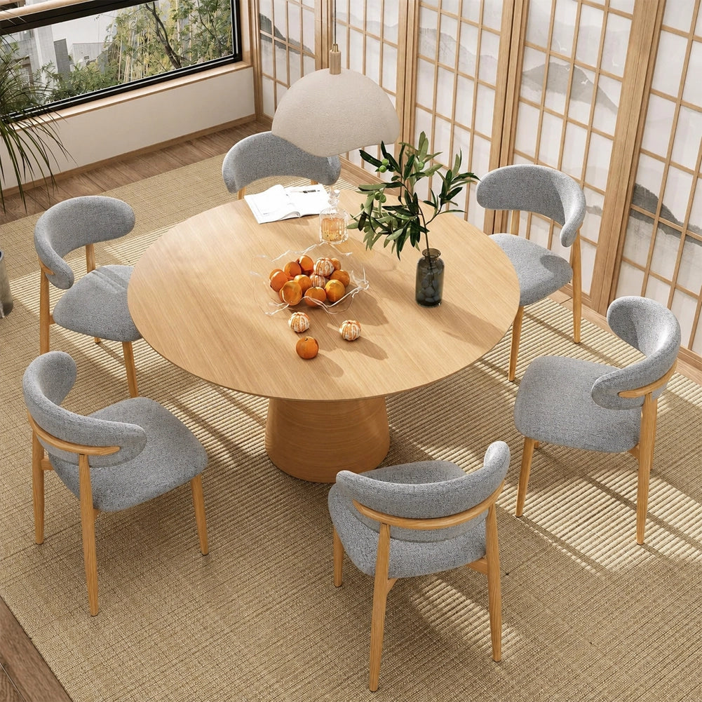 Set 4 Sedie da Pranzo con Gambe in Metallo Effetto Legno e Seduta Tessuto Grigio