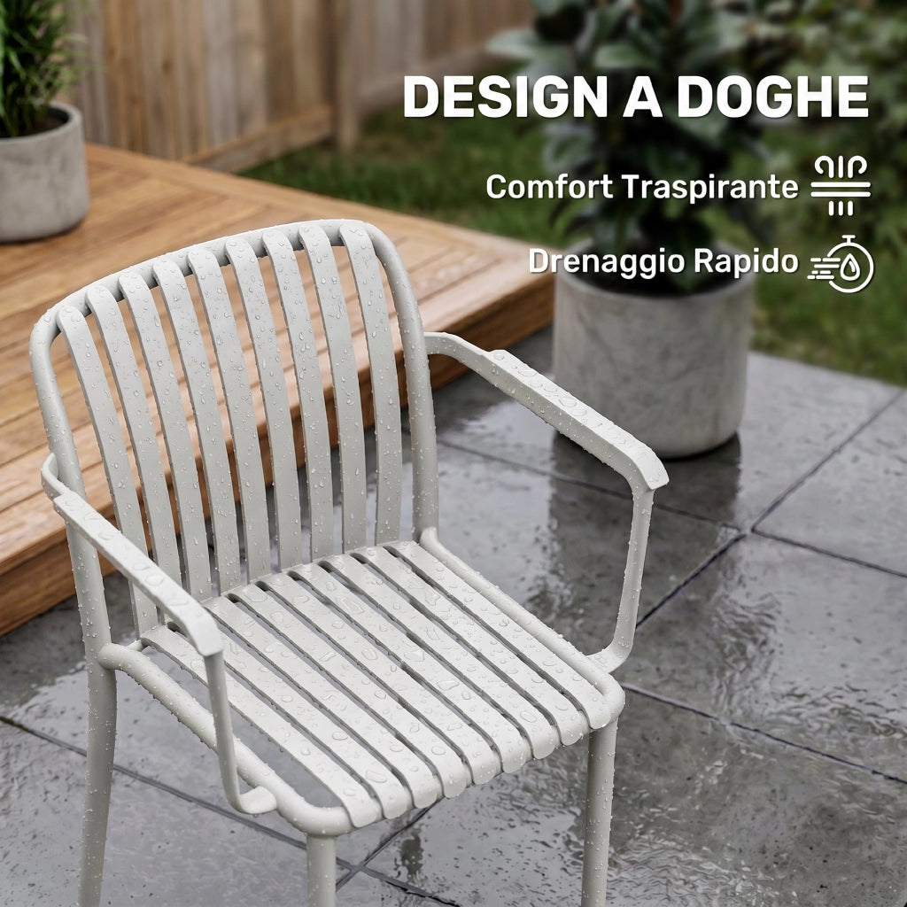 Set di Sedie da Giardino Impilabili con Braccioli ¨C zephmum ¨C Grigio, Plastica
