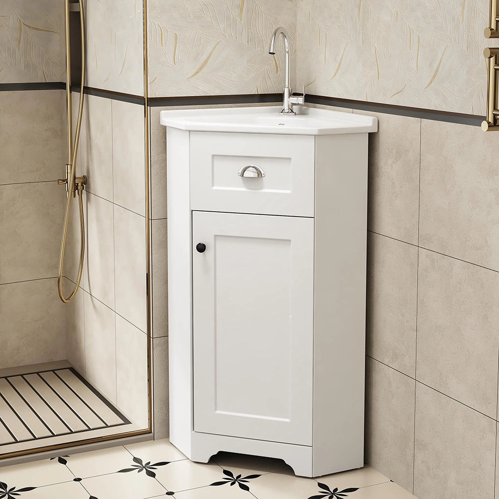 Armadio bagno compatto con lavabo - Xylo - MDF resistente all'acqua, ceramica
