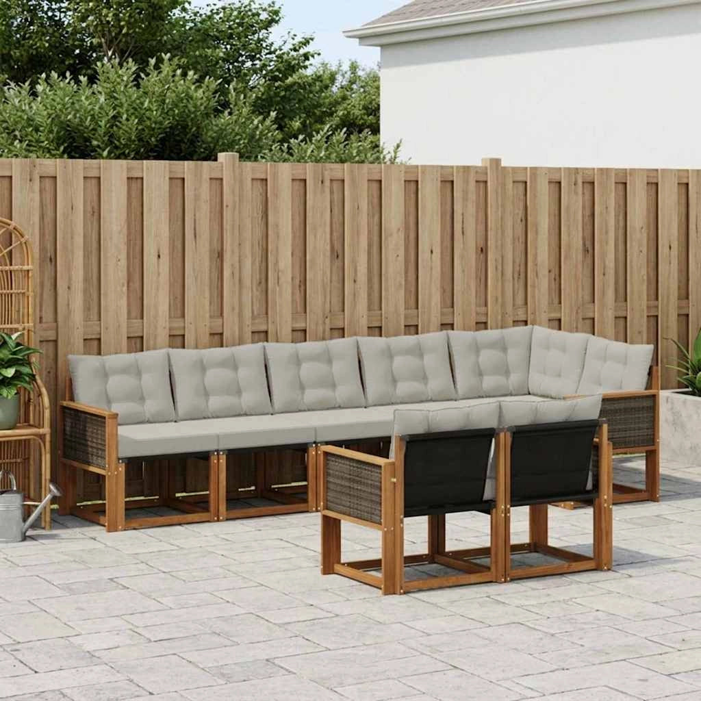 Set di divani da esterno 8 pz Naturale e Grigio Chiaro 3382027