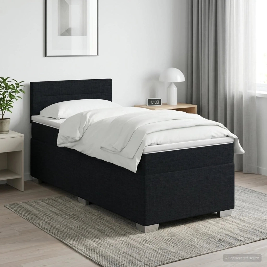 Letto con Box Spring, Materasso e LED Nero 90 x 190 cm Tessuto 3451828