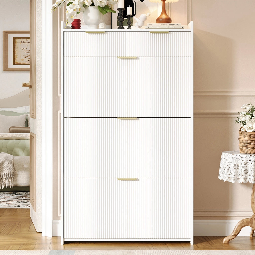 Scarpiera con 3 ante ribaltabili e 2 cassetti per ingresso in truciolare 80x25x135 cm bianco