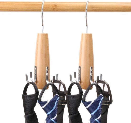 2 Stropdas e Riemhouder in Legno - Opacchette di Stoccaggio 360 Gradi Rotanti - Colore Legno