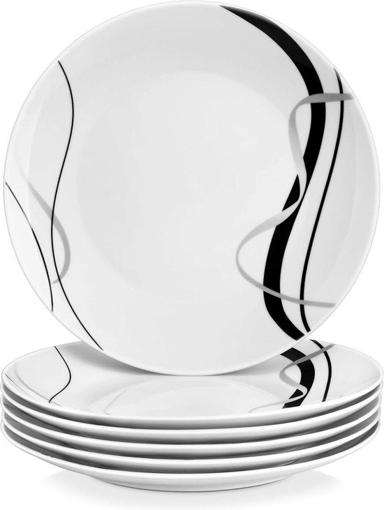 Set di 6 piatti da tavola in ceramica da 25 cm - piatti rotondi per insalate - piatti per cucina - resistenti a forno a microonde e lavastoviglie