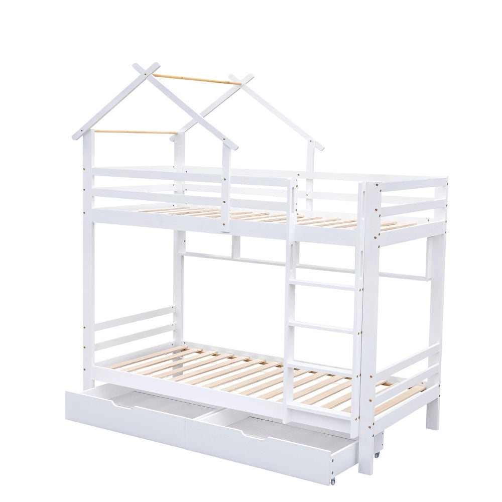 Letto a Castello con Cassetti e Ripiani ¨C MINIMAL ¨C Pino Bianco 90x200