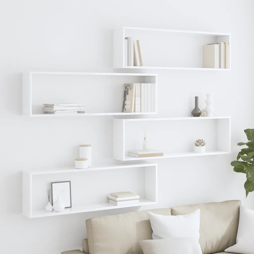 Mensole Parete a Cubo 4 pz Bianco Lucido 100x15x30cm Truciolato cod mxl 33579