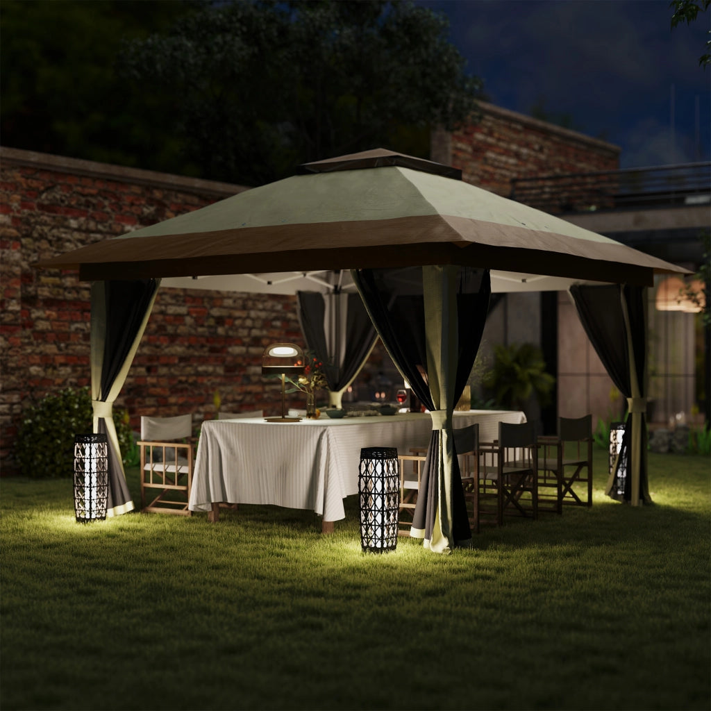 Gazebo Pieghevole 3,6x3,6 m ¨C Xylo ¨C con Laterali Rete UPF50+ Altezza Regolabile Crema