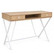 Scrivania PC industriale Rovere Artisan CROSSLINE 120 cm 2 cassetti 1 ripiano gambe bianche