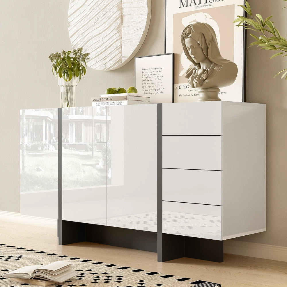 Buffet moderno brillante - Xylo - 2 porte 4 cassetti Bianco