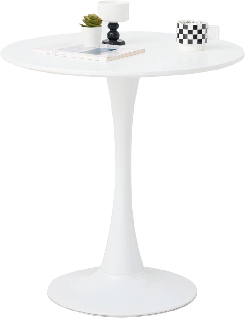GrandCA HOME Tavolo da Pranzo Moderno Rotondo 70 cm con Piedistallo in Design Tulipano, Tavolo per il Tempo Libero Mid-Century per Cucina, Sala da Pranzo e Soggiorno, Bianco-70