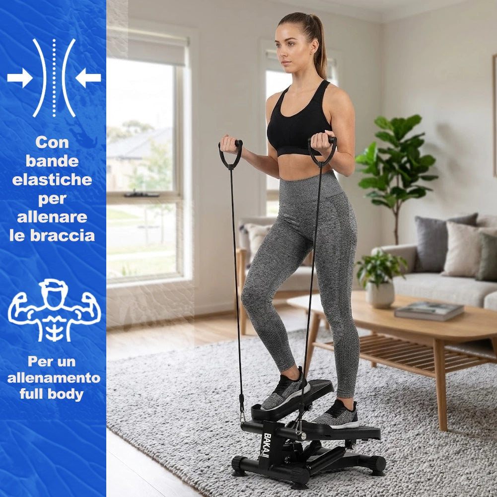 Stepper Multifunzione 3 in 1 con Pedali Antiscivolo 39x33x28 cm e Bande di Resistenza Fitness Nero