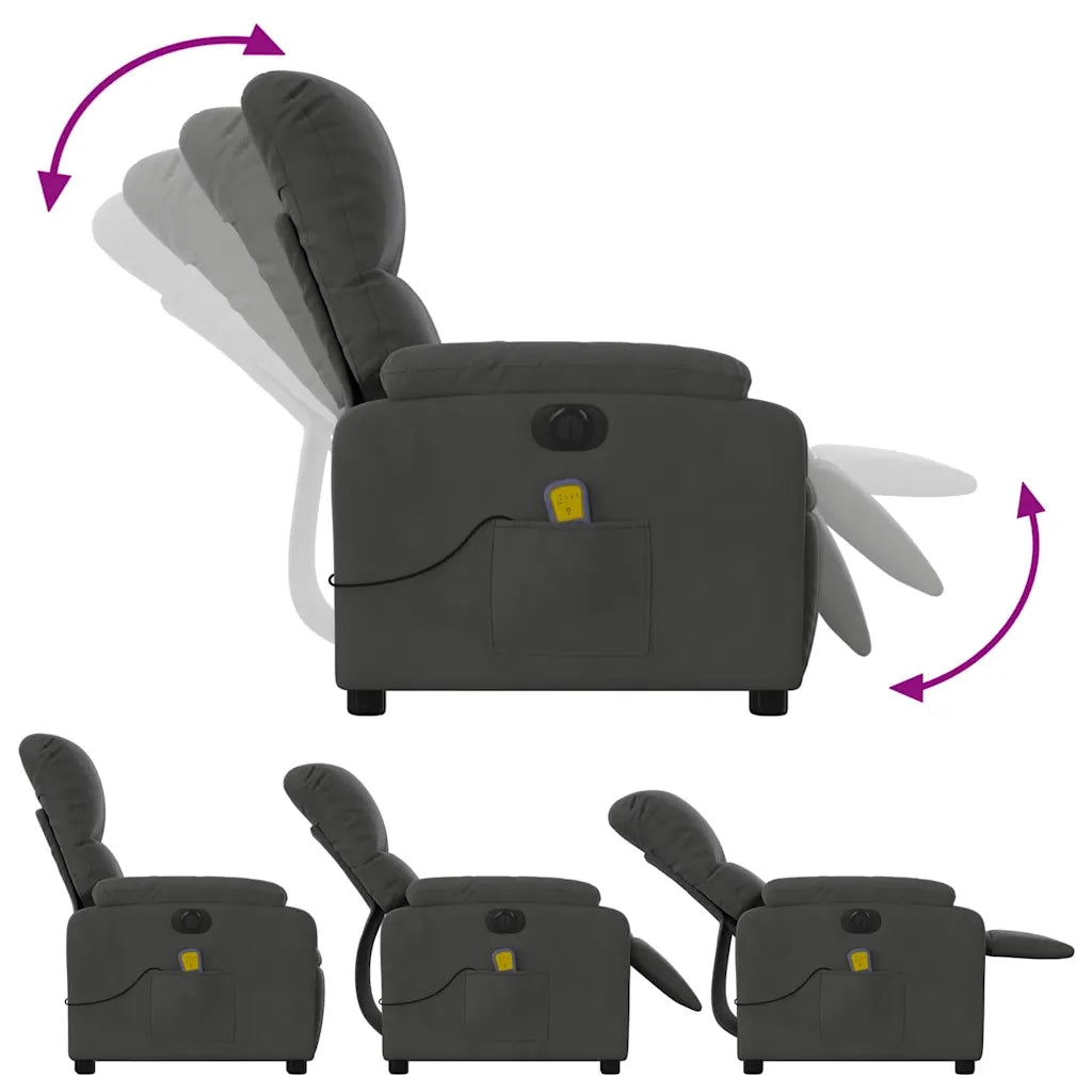 Divano Sedia-Poltrona Reclinante Massaggi Elettrica Grigio Scuro Microfibra 108591