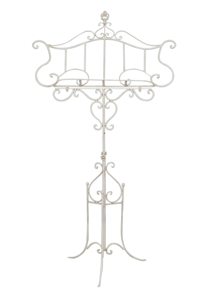 Biscottini Leggio da terra in ferro battuto pieno finitura bianca anticata L85xPR46xH140 cm