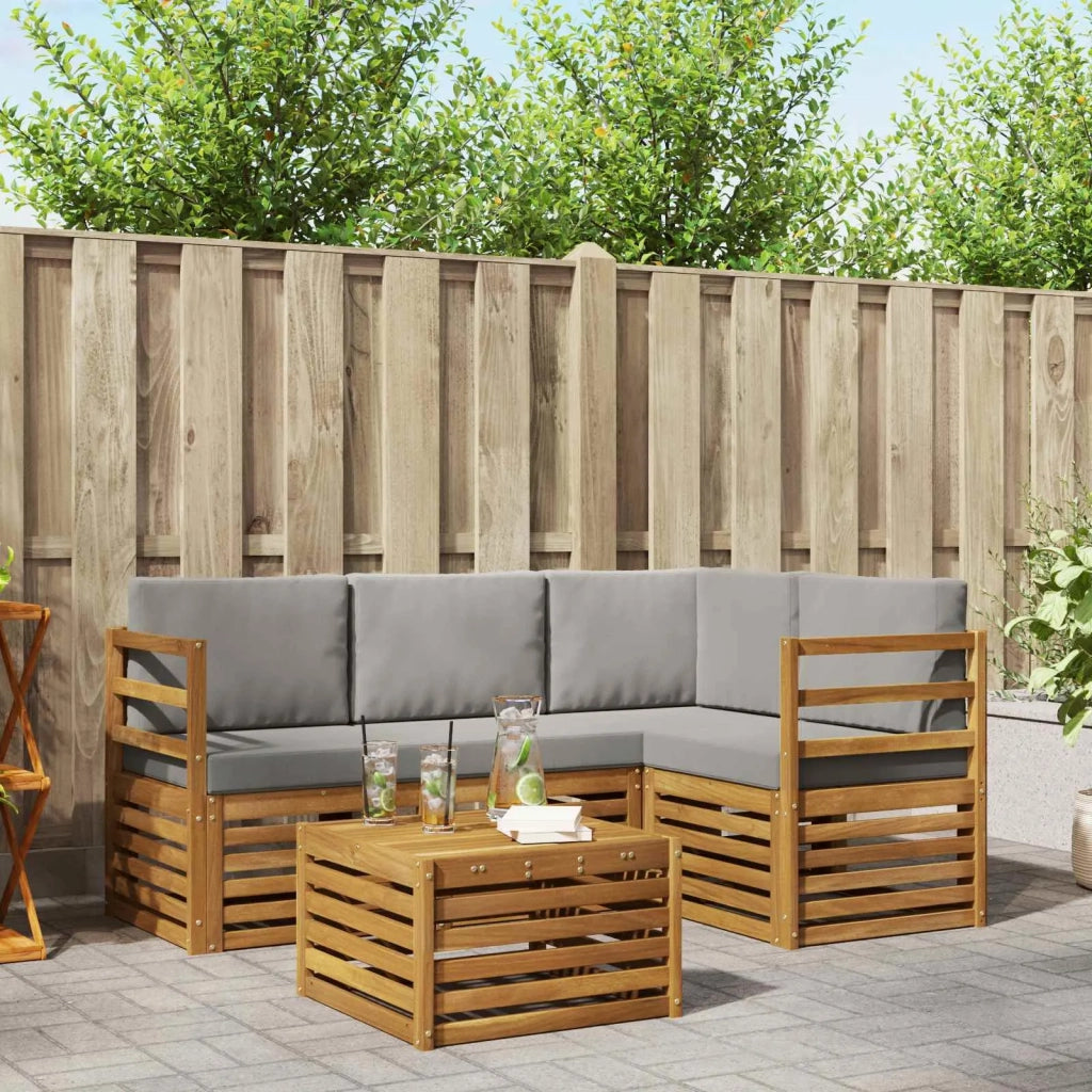 Set di divani da esterno 5 pcs Grigio Naturale e Chiaro