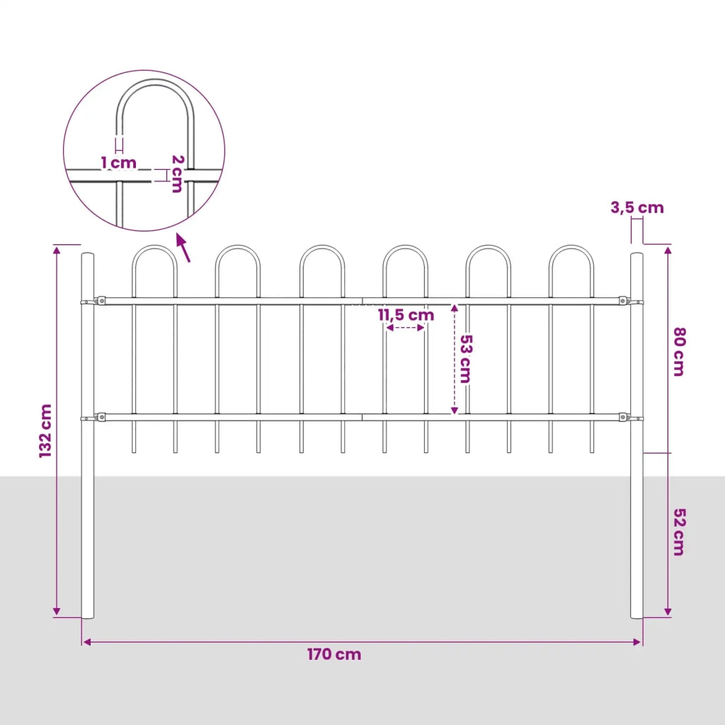 Recinzione da Giardino BOXTEL con Parte Superiore ad Anello in Acciaio 170x80 cm Nero 144929