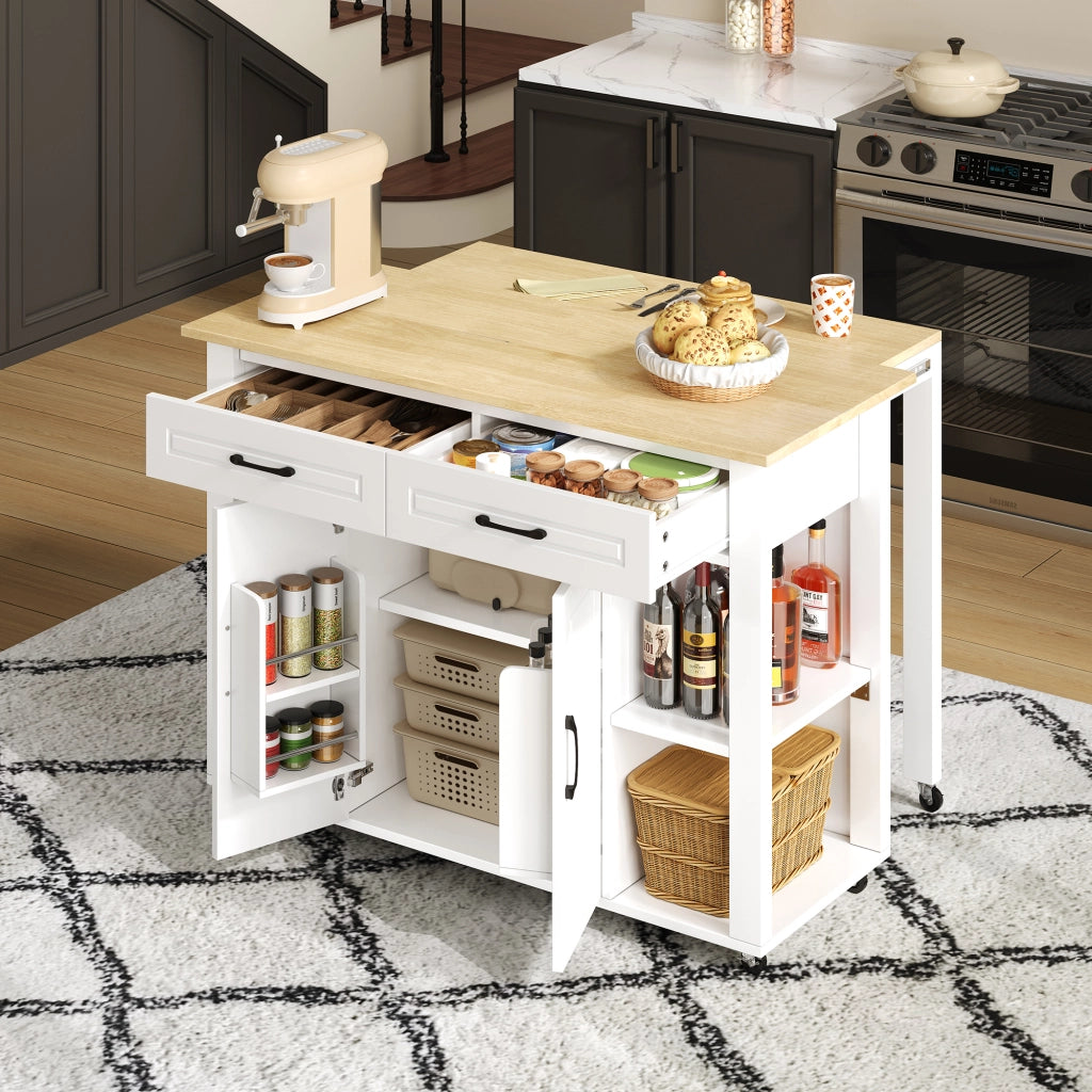 Isola Cucina Mobile Allungabile 120 cm ¨C MINIMAL ¨C con Cassetti, Ante e Presa Elettrica
