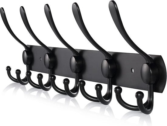 Supporto per lenzuola - Nero Supporto per lenzuola in acciaio inossidabile - Supporto per lenzuola - Con 5 ganci a treccia - 1 pezzo - Per ingresso bagno cucina - Nero