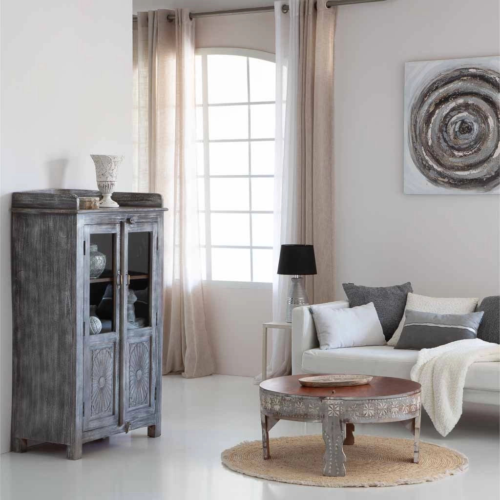 Vetrina 2 ante in legno finitura anticata artigianale 74x41x128