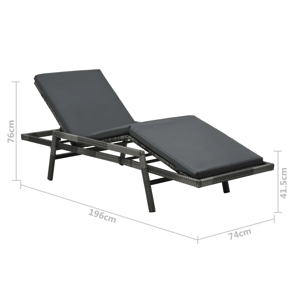Lettino Prendisole | Sdraio da giardino | Lettino da sole con Cuscino in Polyrattan Grigio