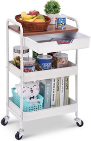 Carrello di archiviazione a 3 livelli con piano di lavoro, trolley multifunzionale in metallo per cucina, casa, ufficio, bagno