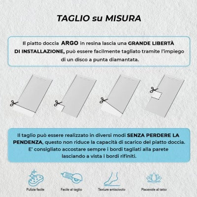 Piatto doccia 70x100 bianco pietra in resina riducibile con canalina Argo