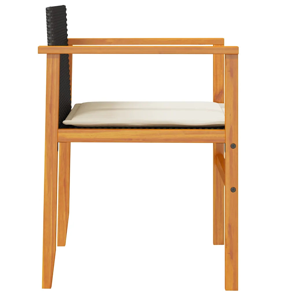 Sedie Giardino con Cuscini 2 pz | Sedie da Esterno Nere Polyrattan e Legno Massello