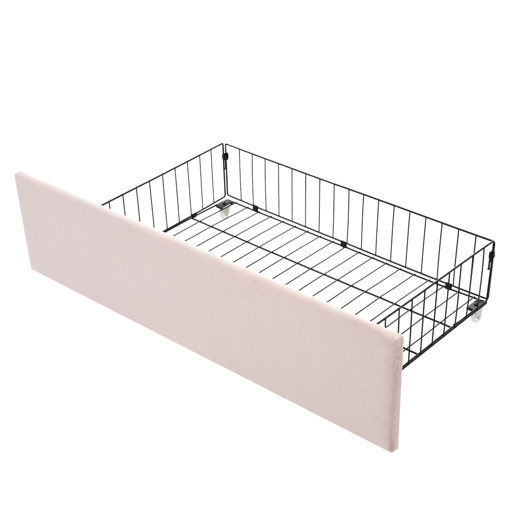 DESMIU Letto singolo 90 × 190 cm con 2 cassetti, senza materasso, in velluto, rosa