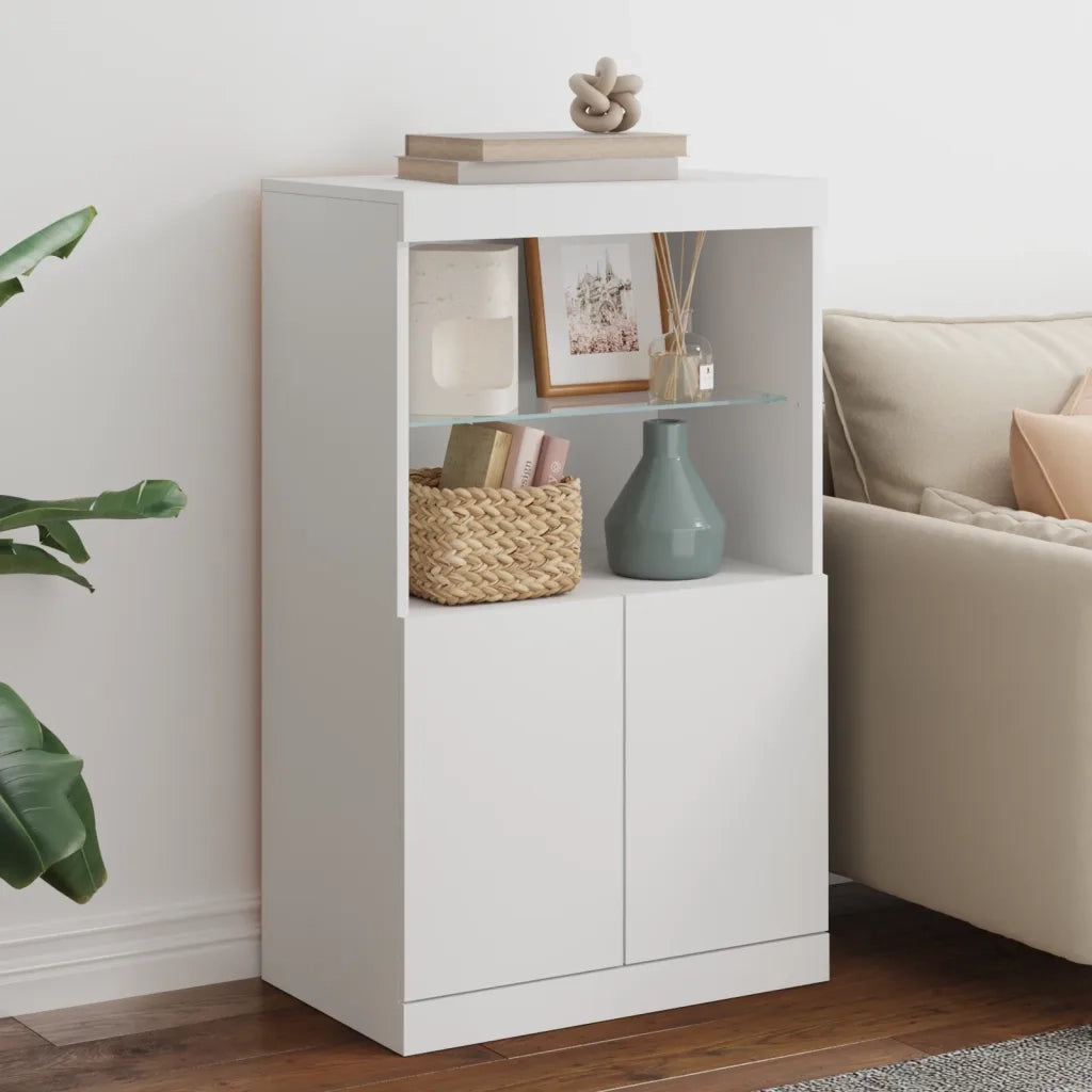Credenza | Madia | Buffet da pranzo | Armadio da pranzo con Luci LED Bianca 60,5x37x100 cm