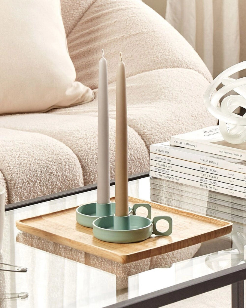 Set di 2 portacandele metallo verde menta in stile retrò tradizionale decorazione candeliere