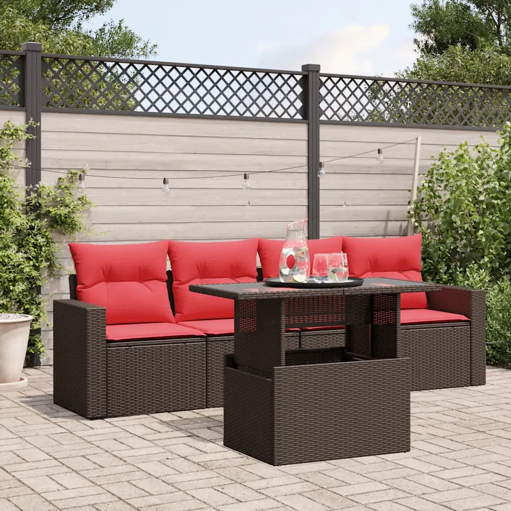 Set Divani da Giardino 5 pz con Cuscini Marrone in Polyrattan 3267104