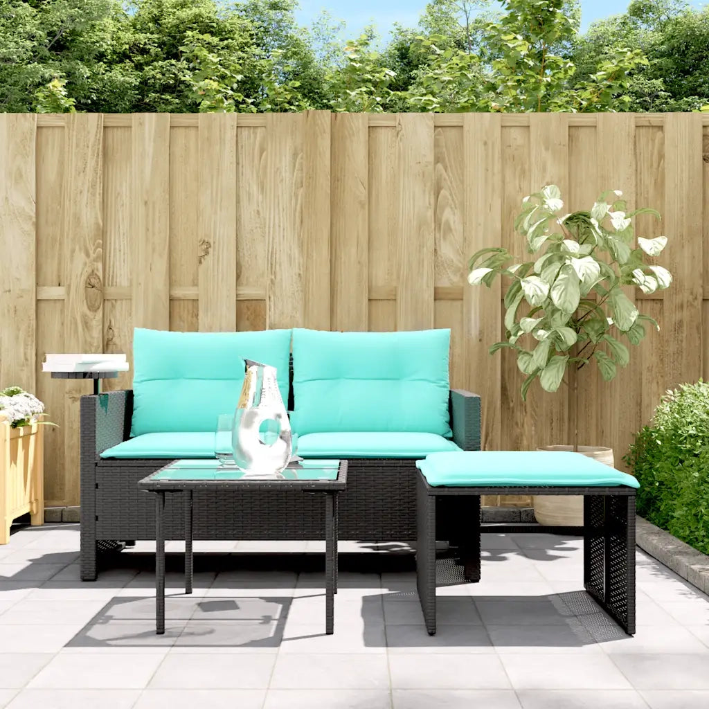 Set Divani da Giardino 3 pz con Cuscini Nero in Polyrattan 365466
