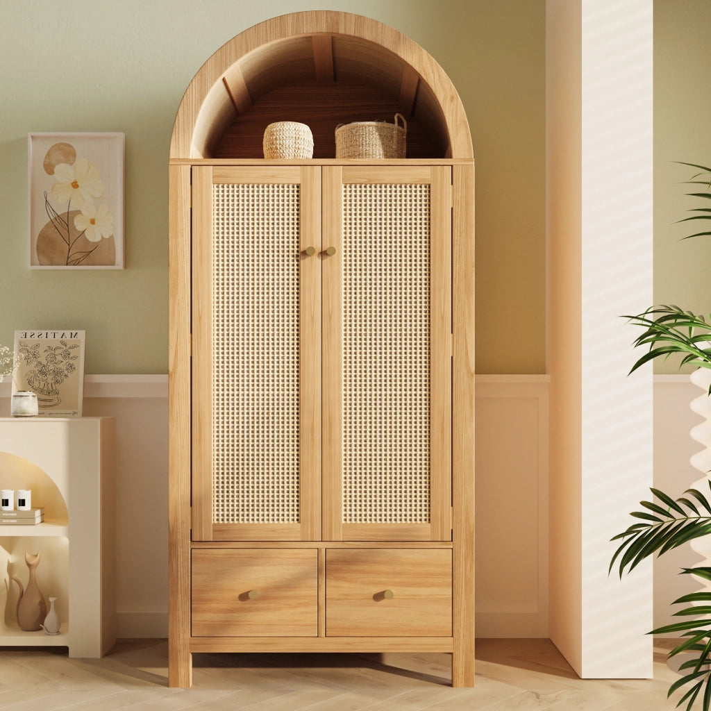 ARMADIO 181x78x45 cm in MDF e metallo effetto rovere, 2 cassetti
