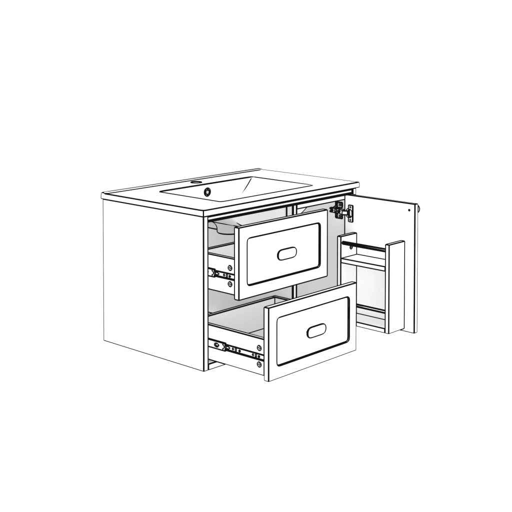 Mobiletto Bagno Sospeso con Lavabo Integrato e LED ¨C MINIMAL ¨C 2 Cassetti, Blu, 76x46x51 cm