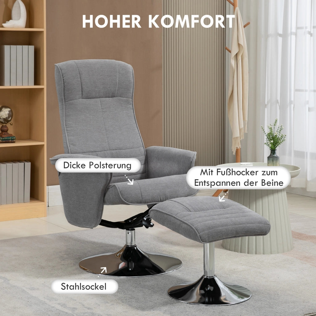 Poltrona relax reclinabile con poggiapiedi ¨C Xylo ¨C girevole grigio tessuto 69x71x104 cm