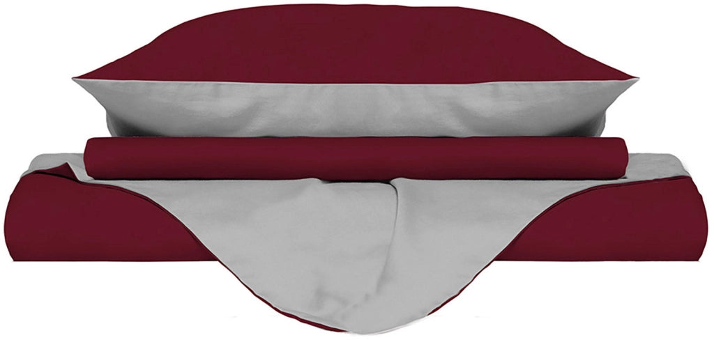 Copripiumino Matrimoniale con Sacco e Federe Doubleface Bordeaux/Grigio Chiaro