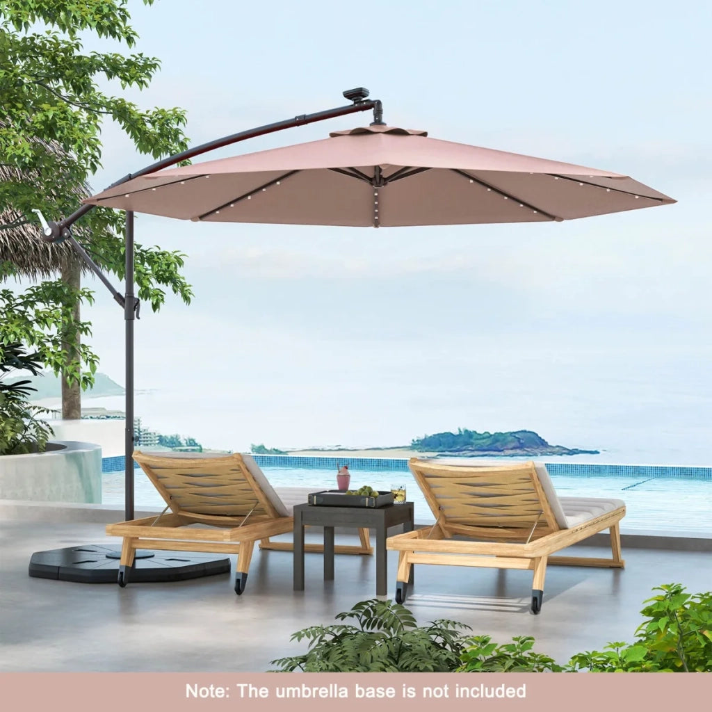 3m Solar Patio Offset Umbrella Adjustable with 40 LED and Cross Base Stand-Brown