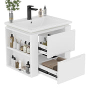 Mobile sottolavabo con 2 cassetti e illuminazione LED a sensore radar; sospeso; lavandino in ceramica integrato; bagno; bianco; 61 Ã— 46 Ã— 48.5 cm