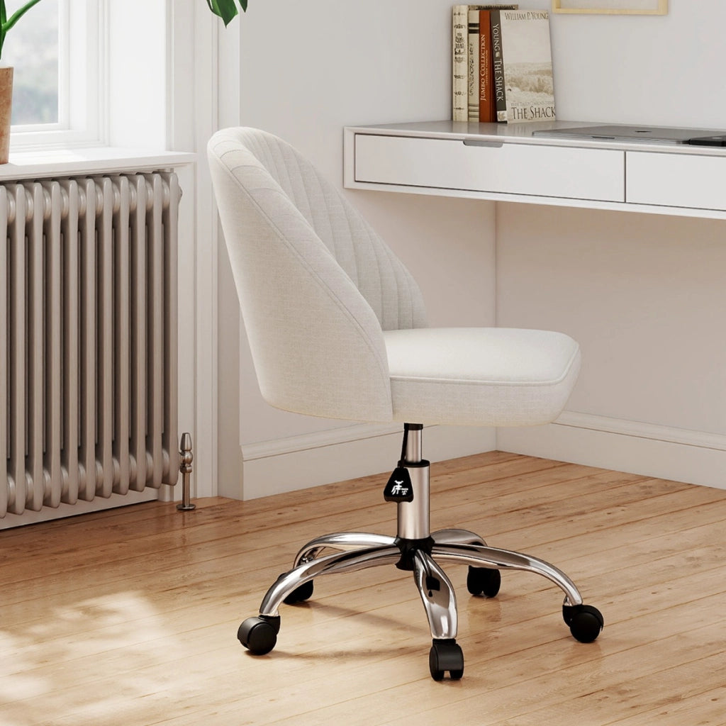 Sedia da ufficio sedia da scrivania moderna senza braccioli con schienale curvo, Sedia regolabile in altezza Beige-Sedie da ufficio