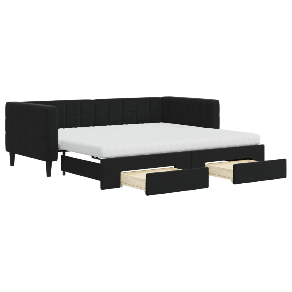 Divano Letto Estraibile con Cassetti Nero 90x190 cm in Velluto 3196778