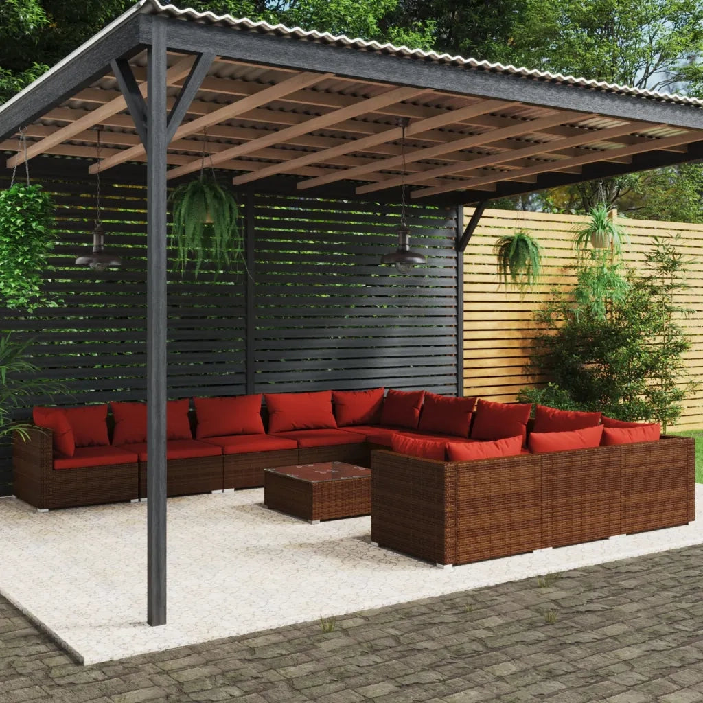 Set Divani da Giardino 12 pz con Cuscini in Polyrattan Marrone 3102819