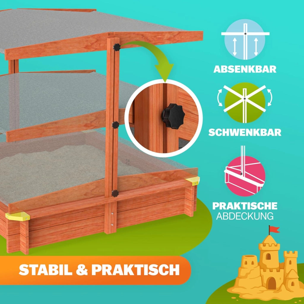 ® Sabbiera con Tetto 140x140cm Protezione UV 50 Legno Ecologico Sandbox per Bambini Gioco Esterno Playhouse
