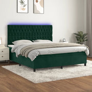 Letto a Molle con Materasso e LED Verde Scuro 160x200cm Vellutocod mxl 75141