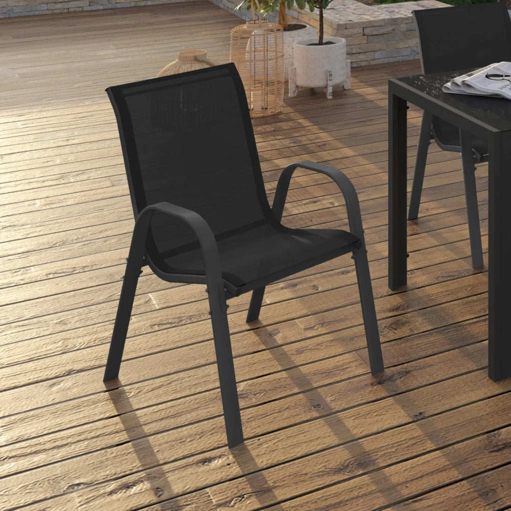 IDMarket - Set di 4 sedie impilabili in metallo e textilene nero LYMA