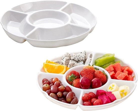 Set di 2 piatti per snack da 25 cm - 5 cesti profondità tavolo per snack, verdure e frutta - Resistente al microonde e lavastoviglie - Bianco
