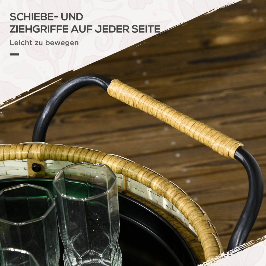 Carrello da bar per esterno ¨C zephmum ¨C 2 ripiani, polyrattan, metallo, giallo, ¦µ50x66 cm