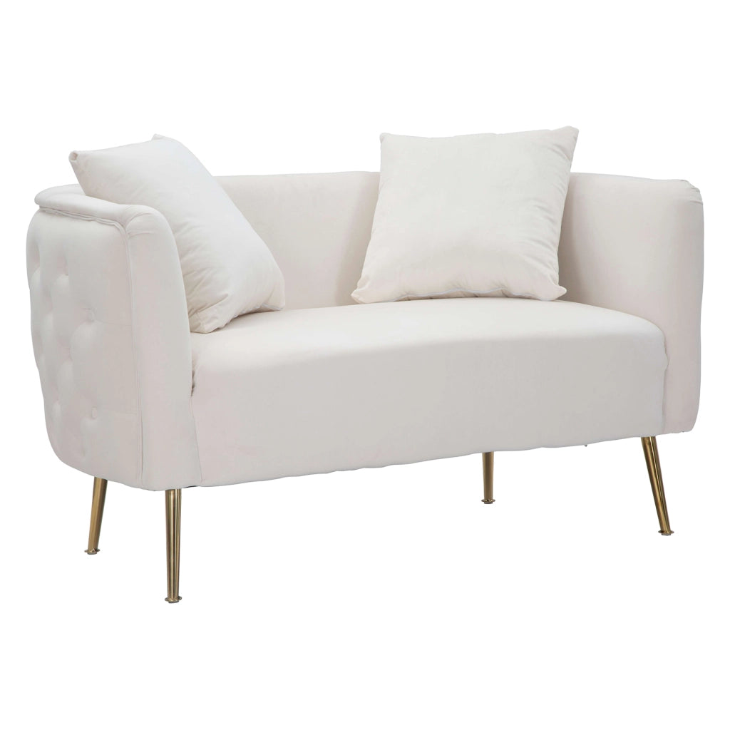 Dingle, Divano Fisso 2 Posti Effetto Velluto, 127x74x71h cm Bianco