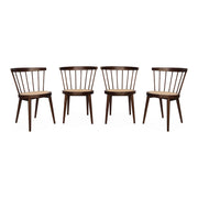 Set di 4 sedie in legno e paglia, marrone scuro