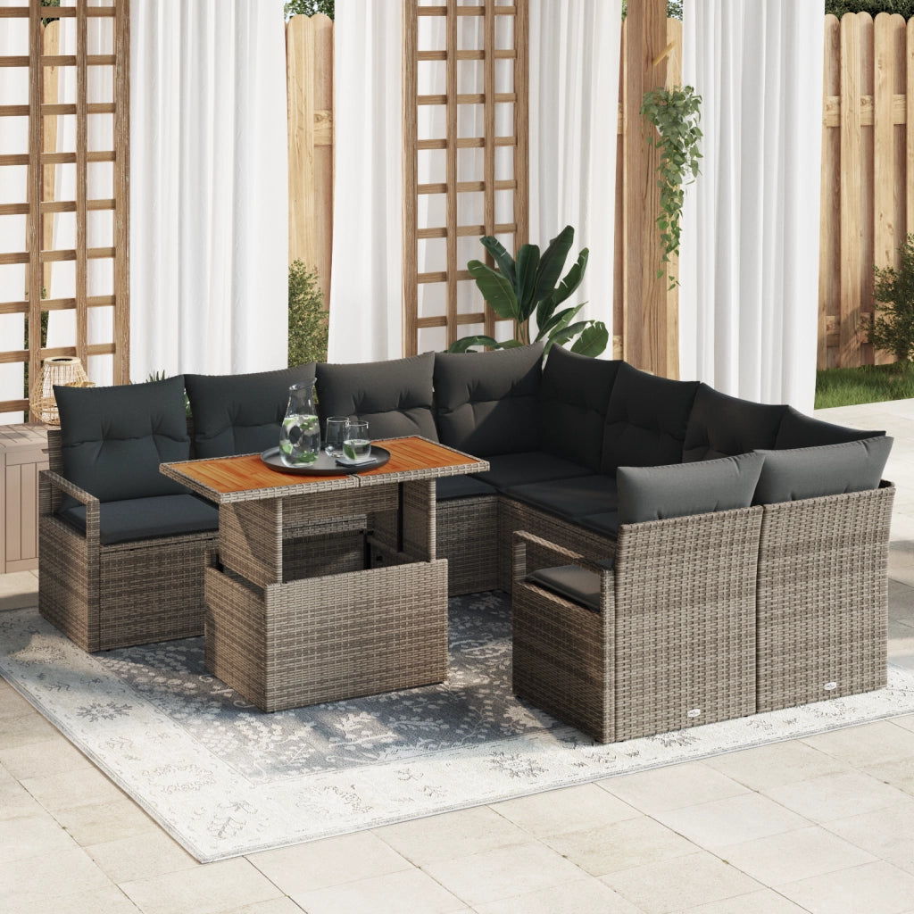 Set di Divani da Giardino  9 Pezzi con Cuscini Grigio Rattan Poliaccia